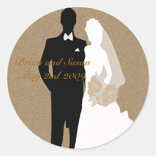Elegante Gold Bride und Groom Wedding Stickers (Vorderseite)