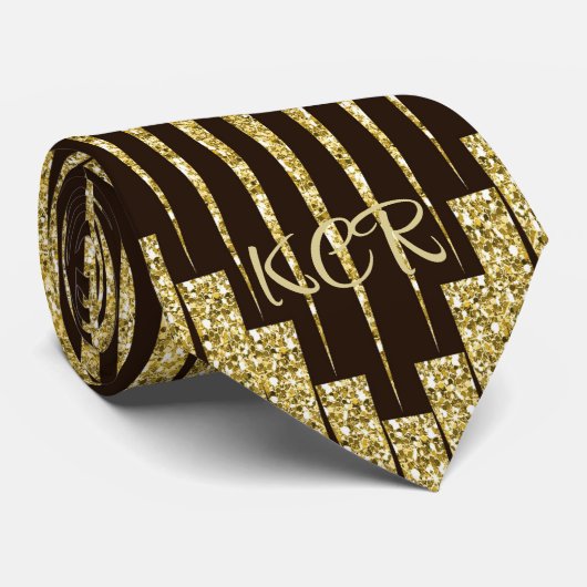 Elegante Gold Brown Ziermuster-Initialen Krawatte (Gerollt)