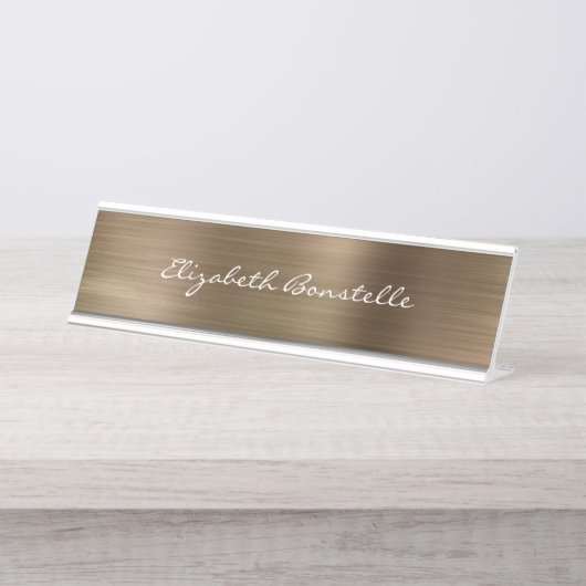 Elegante Gold Brushed Metal Handwriting Schreibtischnamensplakette (Vorderseite )