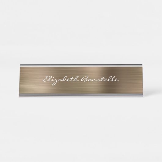 Elegante Gold Brushed Metal Handwriting Schreibtischnamensplakette (Vorderseite )