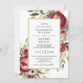 Elegante Gold Burgundy Blush Floral Wedding Einladung (Vorderseite)