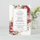 Elegante Gold Burgundy Blush Floral Wedding Einladung (Stehend Vorderseite)