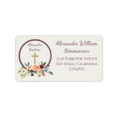 Elegante Gold Burgundy Floral Baby Taufe Rückkehr Adressaufkleber (Vorne)