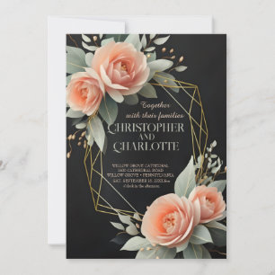 Elegante Gold Burgundy Rot und Schwarze Flora Hoch Einladung