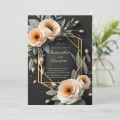 Elegante Gold Burgundy Rot und Schwarze Flora Hoch Einladung (Stehend Vorderseite)