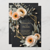 Elegante Gold Burgundy Rot und Schwarze Flora Hoch Einladung (Vorne/Hinten)