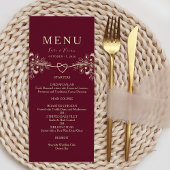 Elegante Gold Burgundy Wedding Menu Card Menükarte