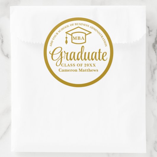 Elegante Gold Business School Abschluss MBA Runder Aufkleber (Tasche)