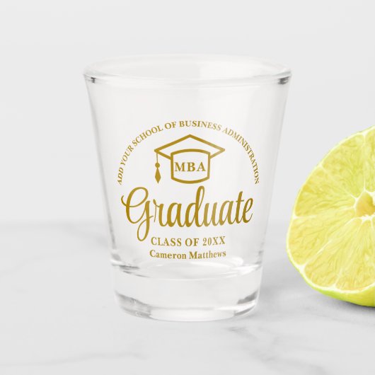 Elegante Gold Business School Abschluss MBA Schnapsglas (Vorderseite)