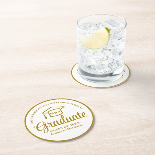 Elegante Gold Business School Graduation Party Runder Pappuntersetzer (Vor Ort)