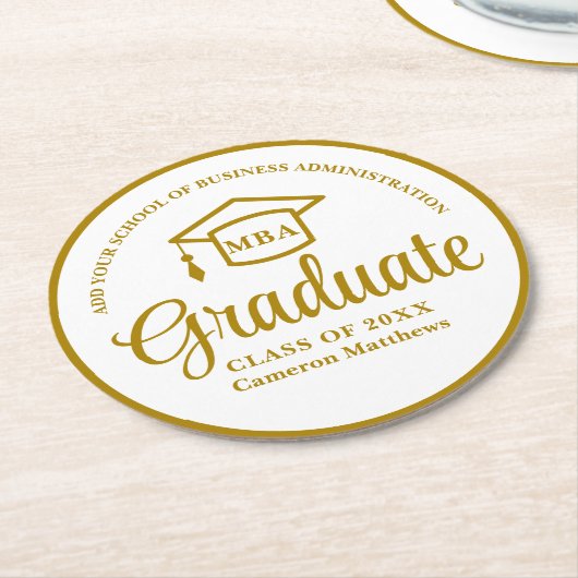 Elegante Gold Business School Graduation Party Runder Pappuntersetzer (Angewinkelt)