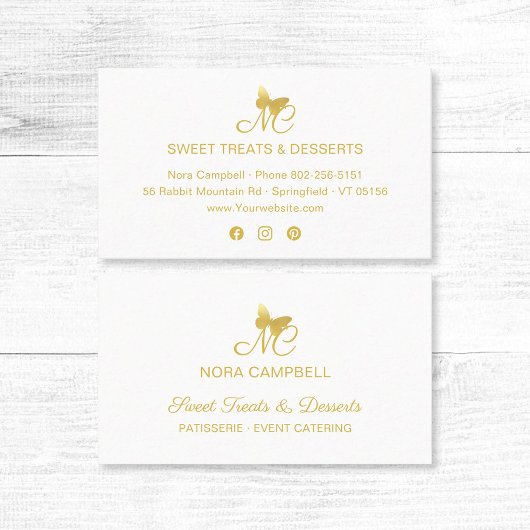 Elegante Gold Butterfly Monogram Social Media Visitenkarte