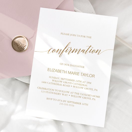 Elegante Gold Calligrafy Confirmation Einladung