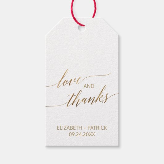 Elegante Gold Calligrafy Liebe & Danken Geschenkanhänger (Vorderseite)