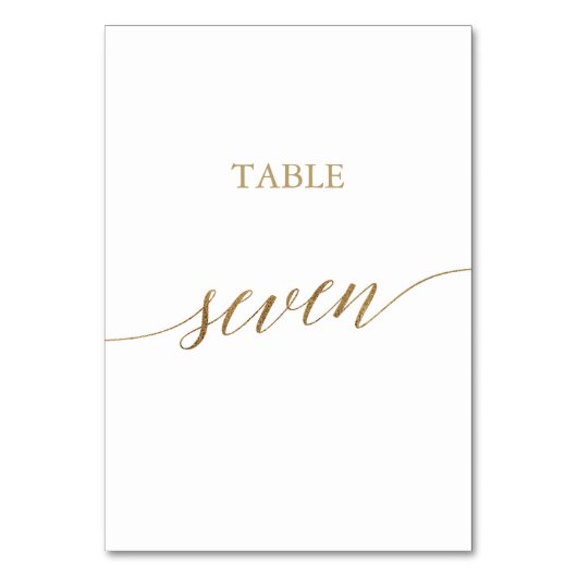 Elegante Gold Calligrafy Table Seven Tischnummer (Vorderseite)