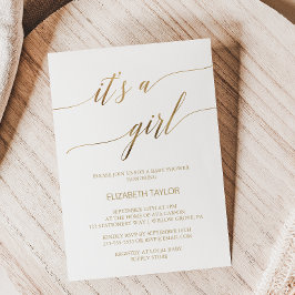 Elegante Gold Calligraphie Es ist eine Girl Baby D Einladung