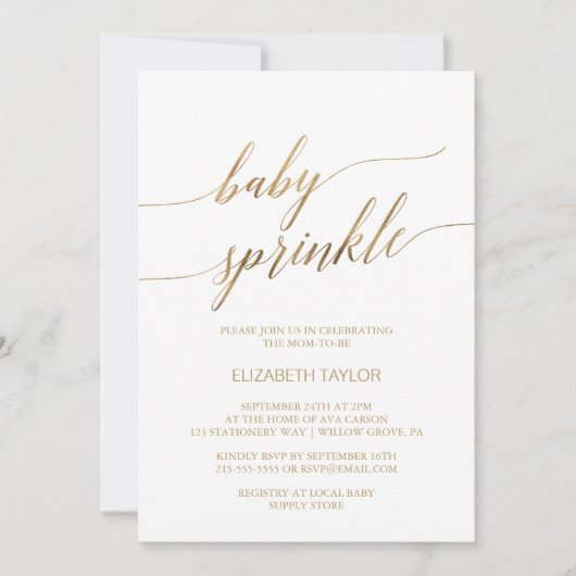Elegante Gold Calligraphy Baby Sprinkle Einladung (Vorderseite)