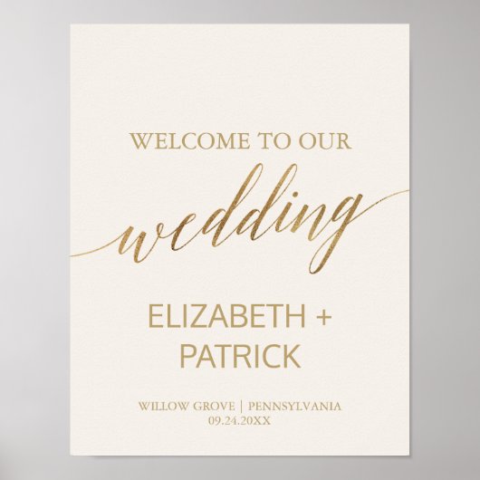 Elegante Gold Calligraphy | Begrüßung von Elfenbei Poster (Vorne)