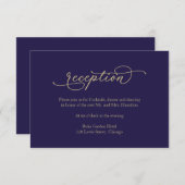 Elegante Gold Calligraphy Blue Wedding Reception RSVP Karte (Vorne/Hinten)