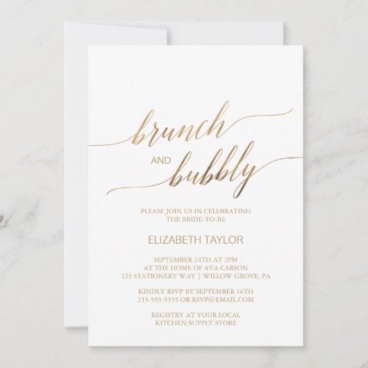 Elegante Gold Calligraphy | Blumenbrunch & Bubbly Einladung (Vorderseite)