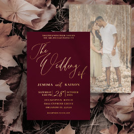 Elegante Gold Calligraphy Burgundy Wedding Folieneinladung