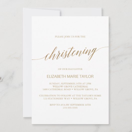 Elegante Gold Calligraphy Christening Einladung (Vorderseite)