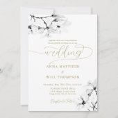 Elegante Gold Calligraphy Classic Magnolia Wedding Einladung (Vorderseite)