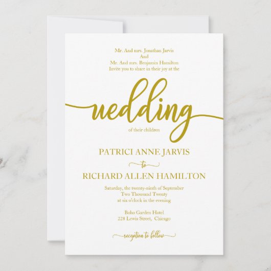 Elegante Gold Calligraphy Classic Wedding Einladung (Vorderseite)