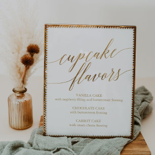 Elegante Gold Calligraphy Cupcake Flavours Zeichen Poster