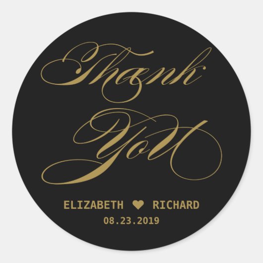 Elegante Gold Calligraphy Danke Gastgeschenk Hochz Runder Aufkleber (Vorderseite)