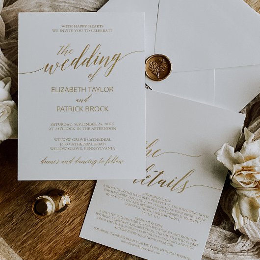 Elegante Gold Calligraphy | Details zur Hinterhoch Einladung