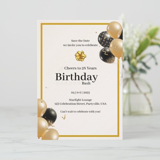 Elegante Gold Calligraphy Einladung zum Geburtstag (Stehend Vorderseite)