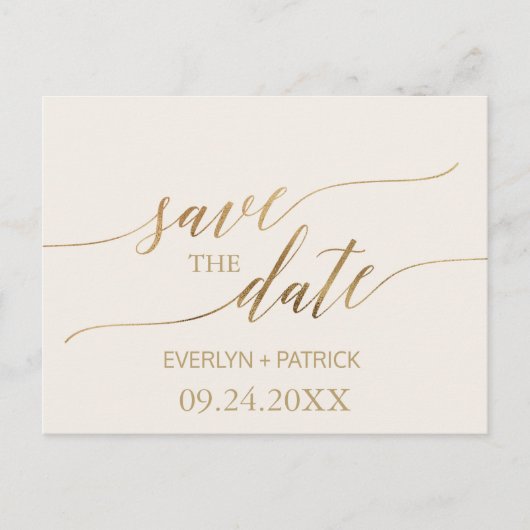 Elegante Gold Calligraphy | Elfenbeinküste Save th Ankündigungspostkarte (Vorderseite)