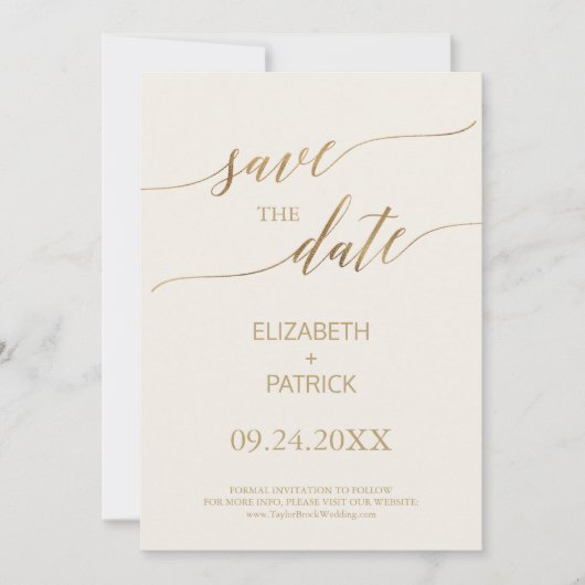 Elegante Gold Calligraphy | Elfenbeinküste Save th The Date (Vorderseite)