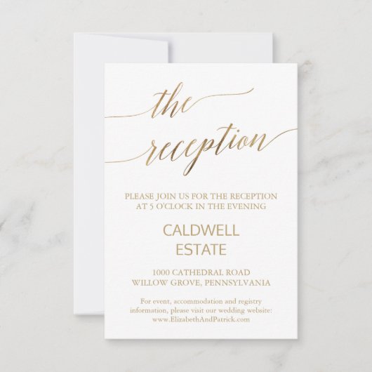 Elegante Gold Calligraphy Empfang Einschließungska Einladung (Vorderseite)