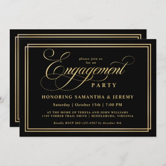 Elegante Gold Calligraphy Engagement Party Einladung (Vorne/Hinten)
