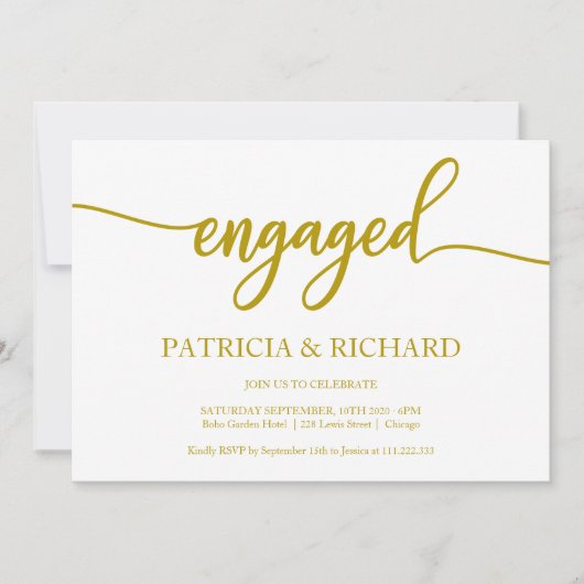 Elegante Gold Calligraphy Engagement Party Einladung (Vorderseite)