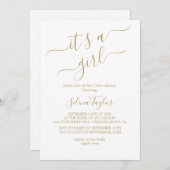 Elegante Gold Calligraphy | Es ist eine Girl Baby  Einladung (Vorne/Hinten)
