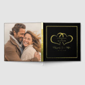 Elegante Gold Calligraphy Foto Chic Hearts Black Gästebuch (Voll)