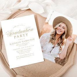 Elegante Gold Calligraphy Foto Graduation Party Einladung