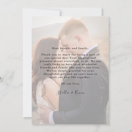 Elegante Gold Calligraphy Foto Overlay Wedding Dankeskarte (Rückseite)