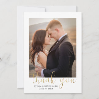 Elegante Gold Calligraphy Foto Overlay Wedding Dankeskarte