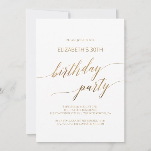 Elegante Gold Calligraphy Geburtstagsparty Einladung (Vorderseite)