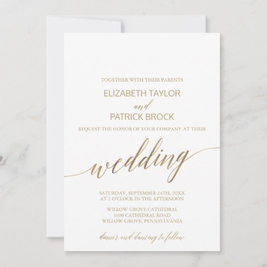Elegante Gold Calligraphy | Hochzeit mit floraler Einladung (Vorderseite)