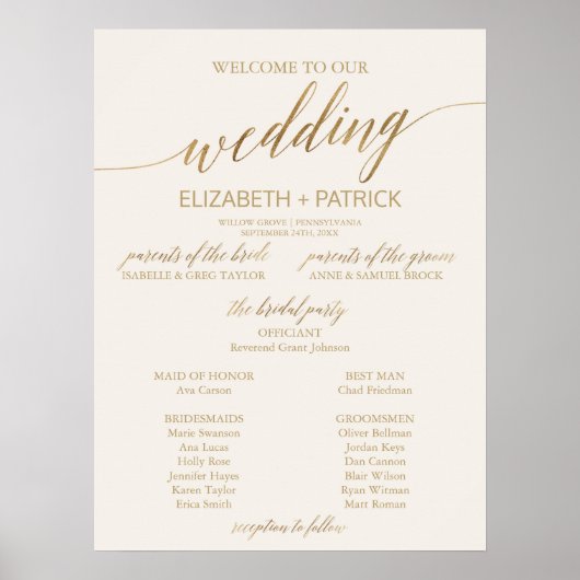 Elegante Gold Calligraphy | Hochzeitsprogramm für  Poster (Vorne)