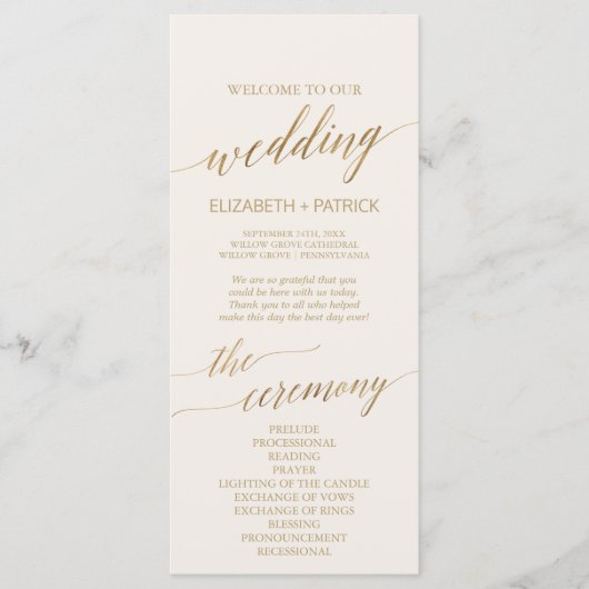 Elegante Gold Calligraphy | Hochzeitsprogramm für Programm (Vorderseite)