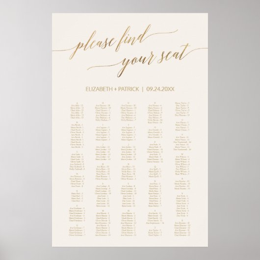 Elegante Gold Calligraphy Ivory 200+ Seating Chart Poster (Vorne)