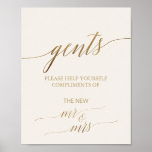 Elegante Gold Calligraphy Ivory Gents Badezimmer-Z Poster