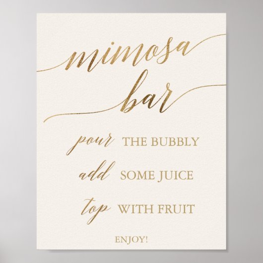 Elegante Gold Calligraphy | Ivory Mimosa Bar Sign Poster (Vorne)