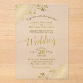 Elegante Gold Calligraphy Lacy Decorative Wedding Acryleinladungen (Vorderseite)